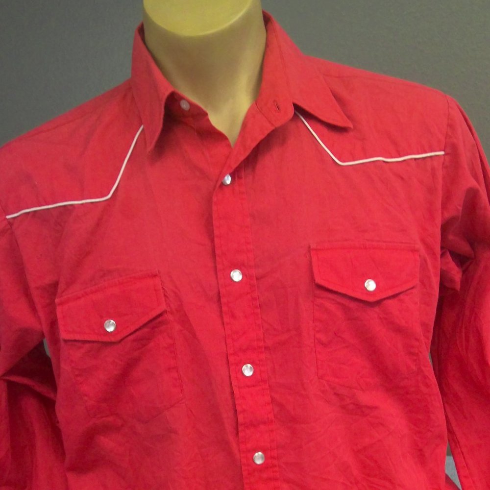 Vintage High Noon Western Pearl Snap Shirt Long Sleeve Red Men's XL